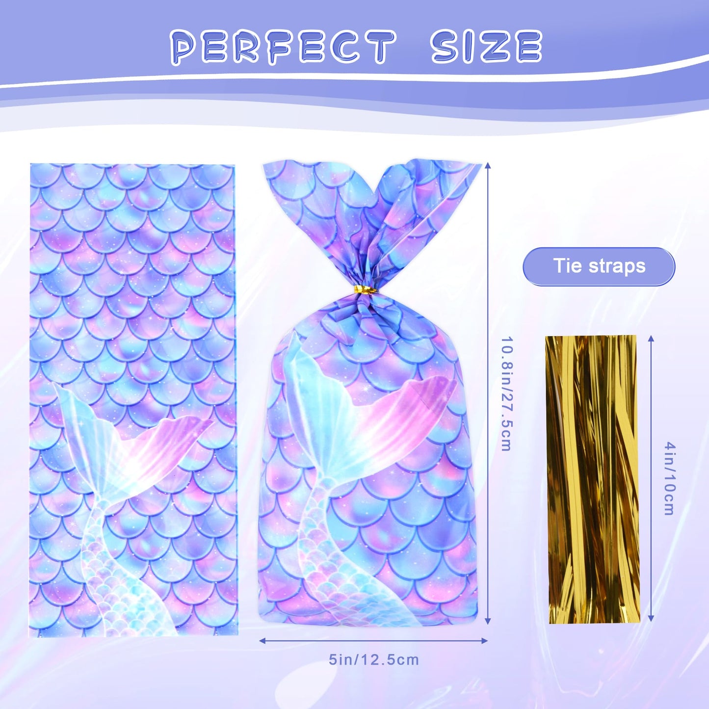 Mikzhskr Mermaid Party Favors - 30 Pcs Decorations, Cookie Goodie Candy Gift Bags, Little Mermaid Cellophane Treat Bags With 30 Pcs Gold Twist Ties for Birthday Party Supplies