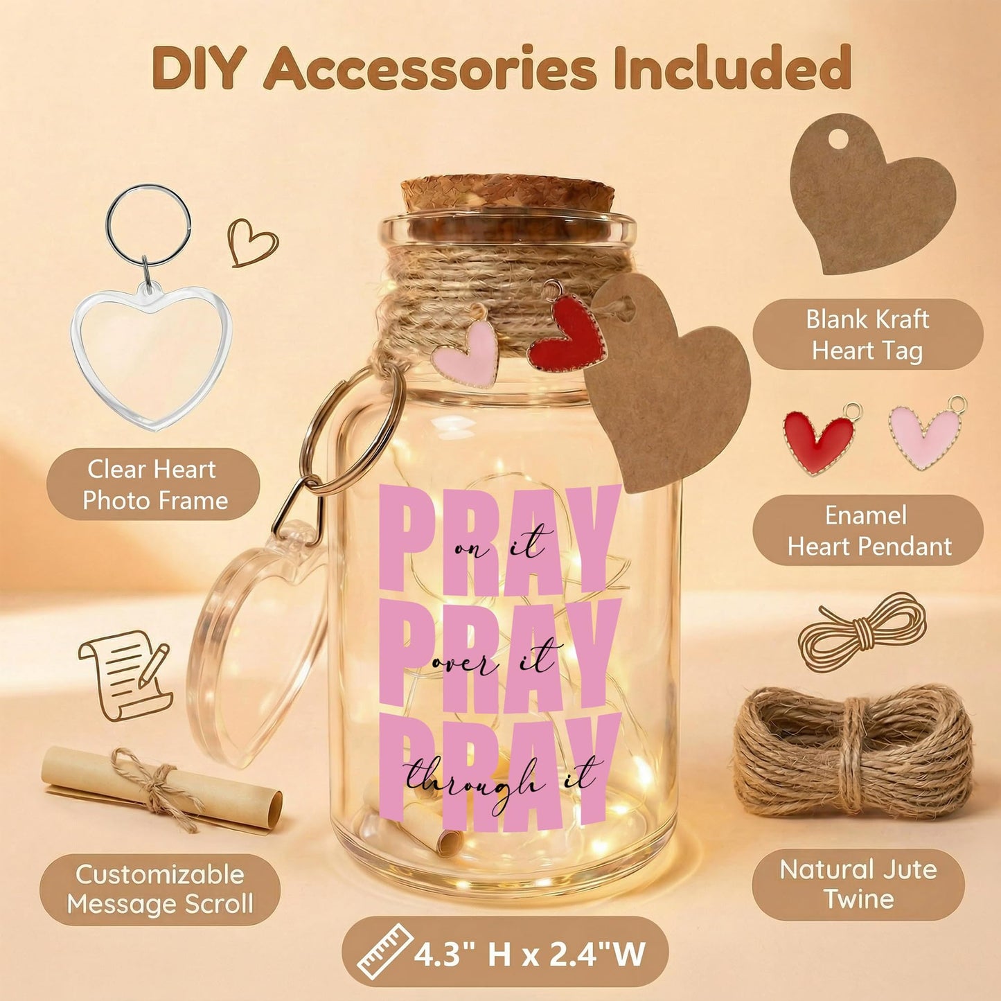LINGYUAN Pray On It Pray Over It Pray Through It – Light Up Memory Jar Christian Faith Night Light