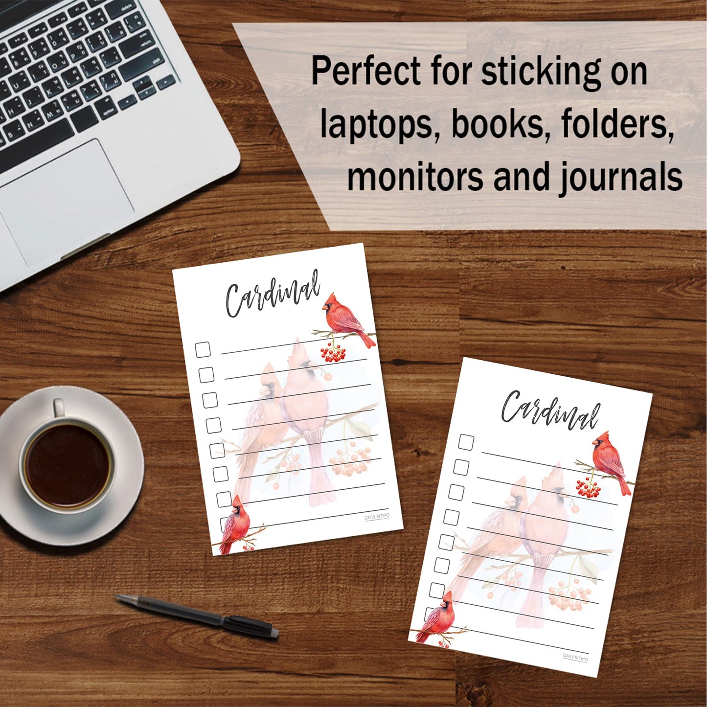 Red Cardinal Sticky Notes to Do List | Cardinal Themed Gift for Women | Bird Watcher Lover Birthday Cardinals Gifts | Notepad 4x6 50 Pages Made in USA