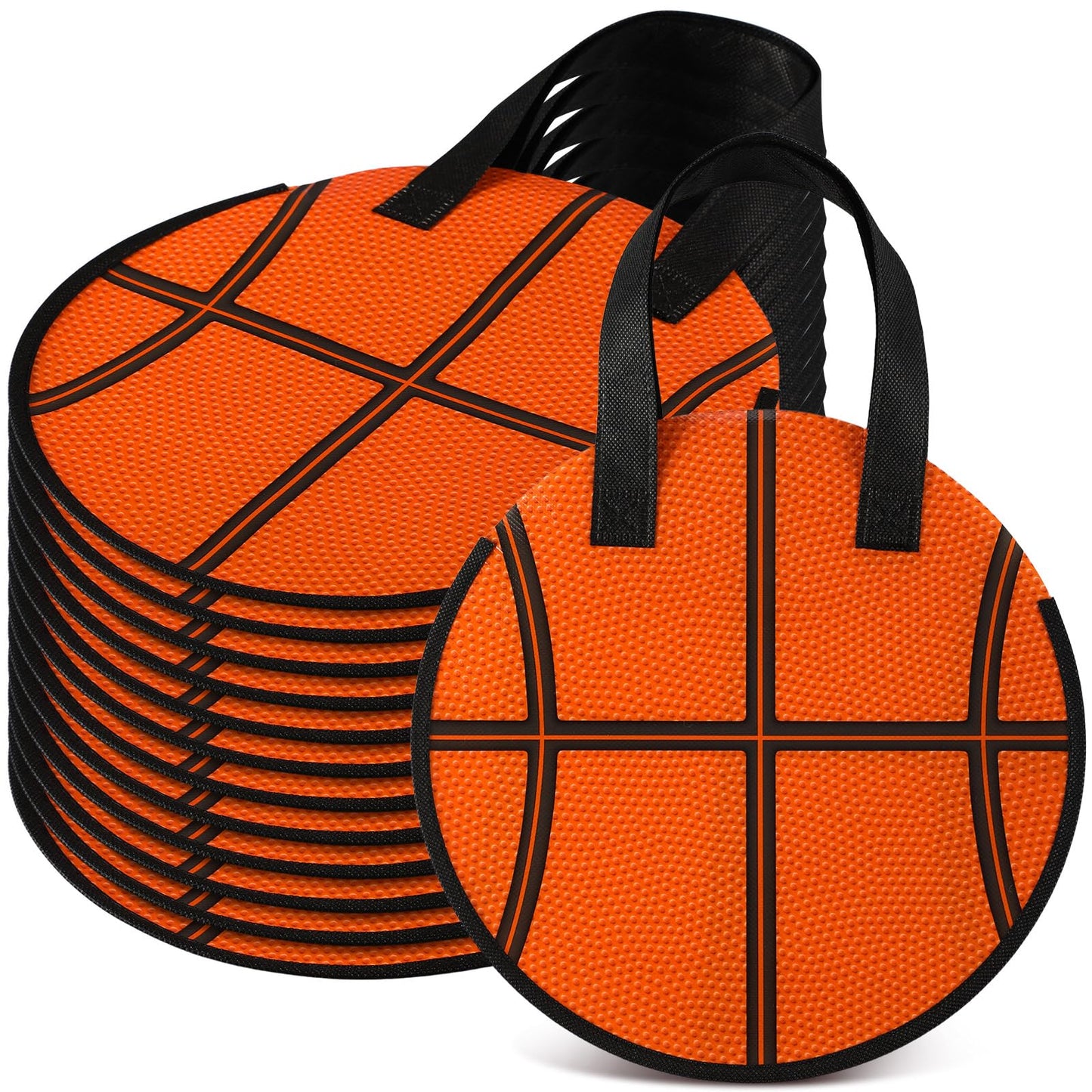 Yeyeplum 12 Pcs Basketball Party Favor Bags 10 × 10 Inch Basketball Gift Bags with Handle Round Non Woven Gift Pouches for Goodie Candy Snacks Sports Themed Birthday Party Supplies