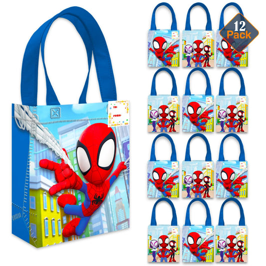 Spidey and His Amazing Friends Party Favor Bag Set – 12 Pack of 8" Marvel Party Goodie Bags for Kids Bulk Reusable Totes | Spiderman Birthday Supplies