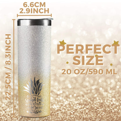 Onebttl Pineapple Glitter Tumbler - Stand Tall, Wear a Crown, Always Be Sweet - 20oz/590ml Stainless Steel Insulated Tumbler - Pineapple Gifts for Women and Lovers - Gold-Silver Gradient