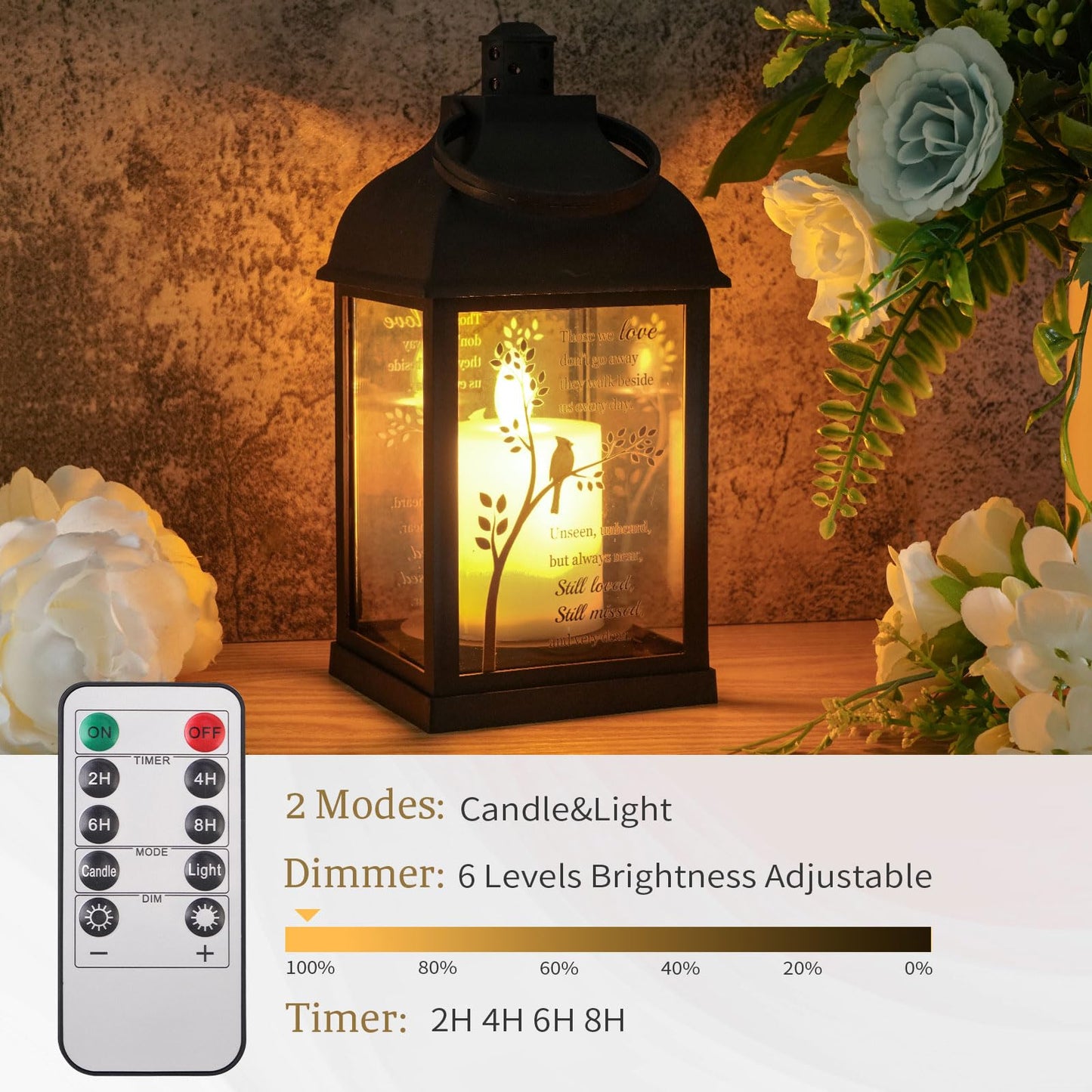 Memorial Lantern with Card - Sympathy Gift for Loss of Mom/Dad/Loved One, Bereavement Keepsake with Flickering Flame, Memory Lamp for Funeral Remembrance or Celebration (Black)