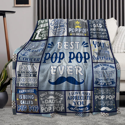 Best Pop Pop Gifts Blanket 60"X50", Pop Pop Gifts for Grandpa from Grandkids, Gifts for Pop Pop for Birthday Fathers Day Christmas, Warm Soft Cozy Plush Fleece Flannel Blanket for Pop Pop