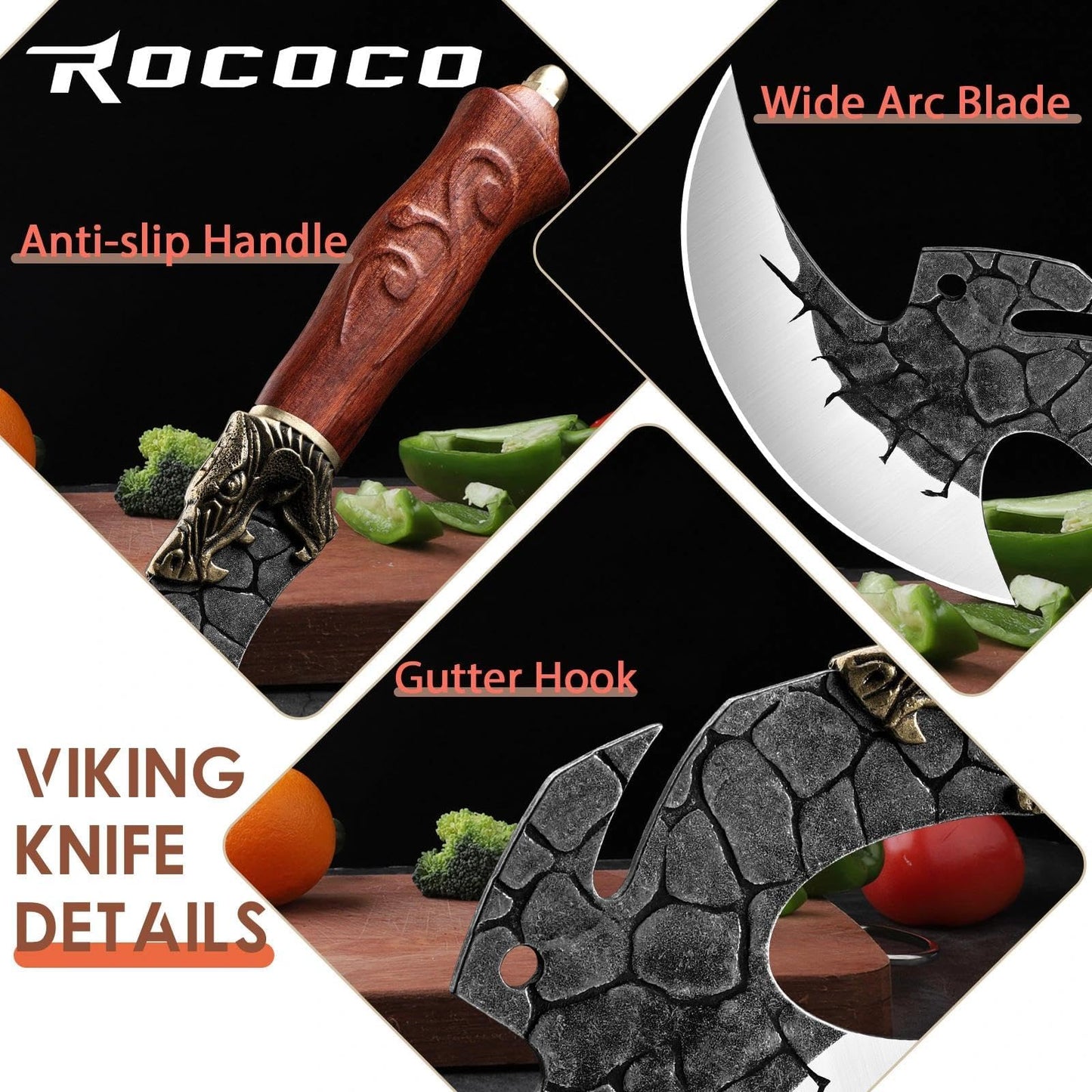 ROCOCO Viking Cleaver Knife Birthday - Butcher Meat Cutting Boning Knife Hand Forged Chinese Kitchen Axe with Sheath Home Outdoor BBQ Camping Chirstmas Mother Father Gift Men