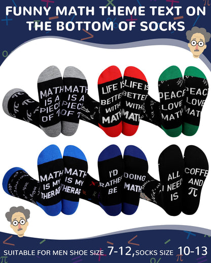 Eurzom 6 Pairs Funny Math Chemistry Pi Socks for Men Math Science Teacher Gift Father Day Mathematicians Chemist Scientists