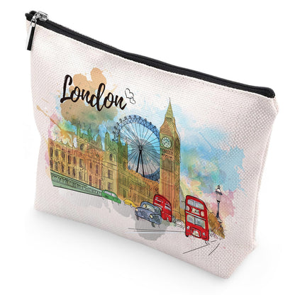 Sitsink London Travel Souvenirs Gifts - London Travel Must Haves Gifts from England, British Iconic Landmarks Big Ben Makeup Bags Pouch, Small Cosmetic Bag London Gifts for Friends Birthday Christmas