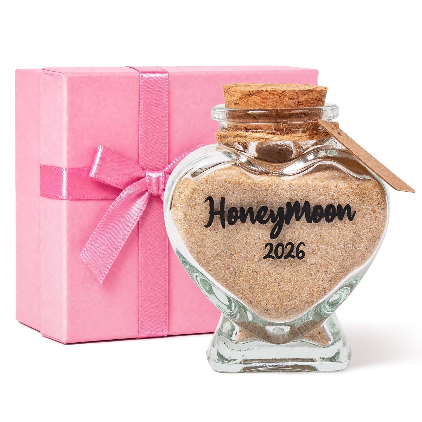 Honeymoon Sand Keepsake Jar 2026，Bridal Shower, Wedding, Engagement, Honeymoon, Travel for Couples, Newlywed, Fiance(Gift Box Includes) - 40ml Heart Shape Glass