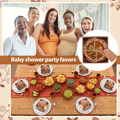 SiliFine 12 Pcs Ceramic Pinch Bowl 3.3 Inch Cielito Lindo Party Favors for Guests Small Mexicanos Ceramic Dipping Bowls Bulk Gifts with Cards for Party Shower Favor (Floar,Brown)