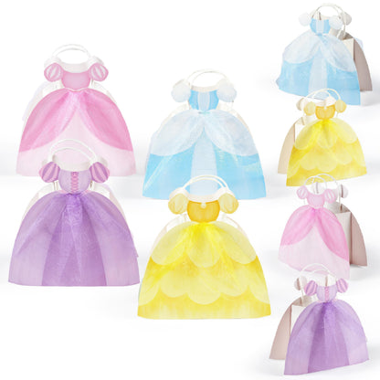 Cheerland Princess Party Gift Bags Cute Dress Bag Gown Shaped Goodie Treat Bag Royal Theme Decorations for Baby Shower Gender Reveal Sleepover Princess Themed Girls Birthday Party Favor Supplies 8pcs