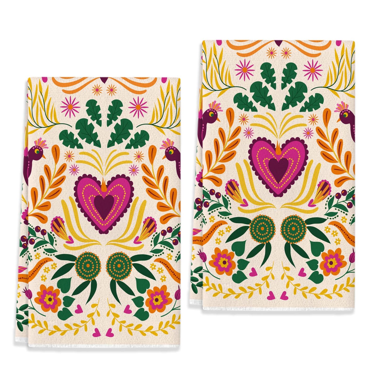 Sunwer Mexican Floral Kitchen Towels Cinco De Mayo Dish Towels Mexico Let's Fiesta 18x26Inch for Seasonal Holiday Home Decor Set of 2