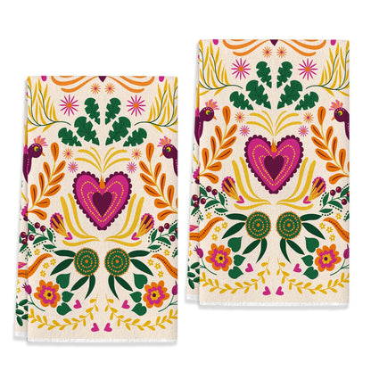 Sunwer Mexican Floral Kitchen Towels Cinco De Mayo Dish Towels Mexico Let's Fiesta 18x26Inch for Seasonal Holiday Home Decor Set of 2