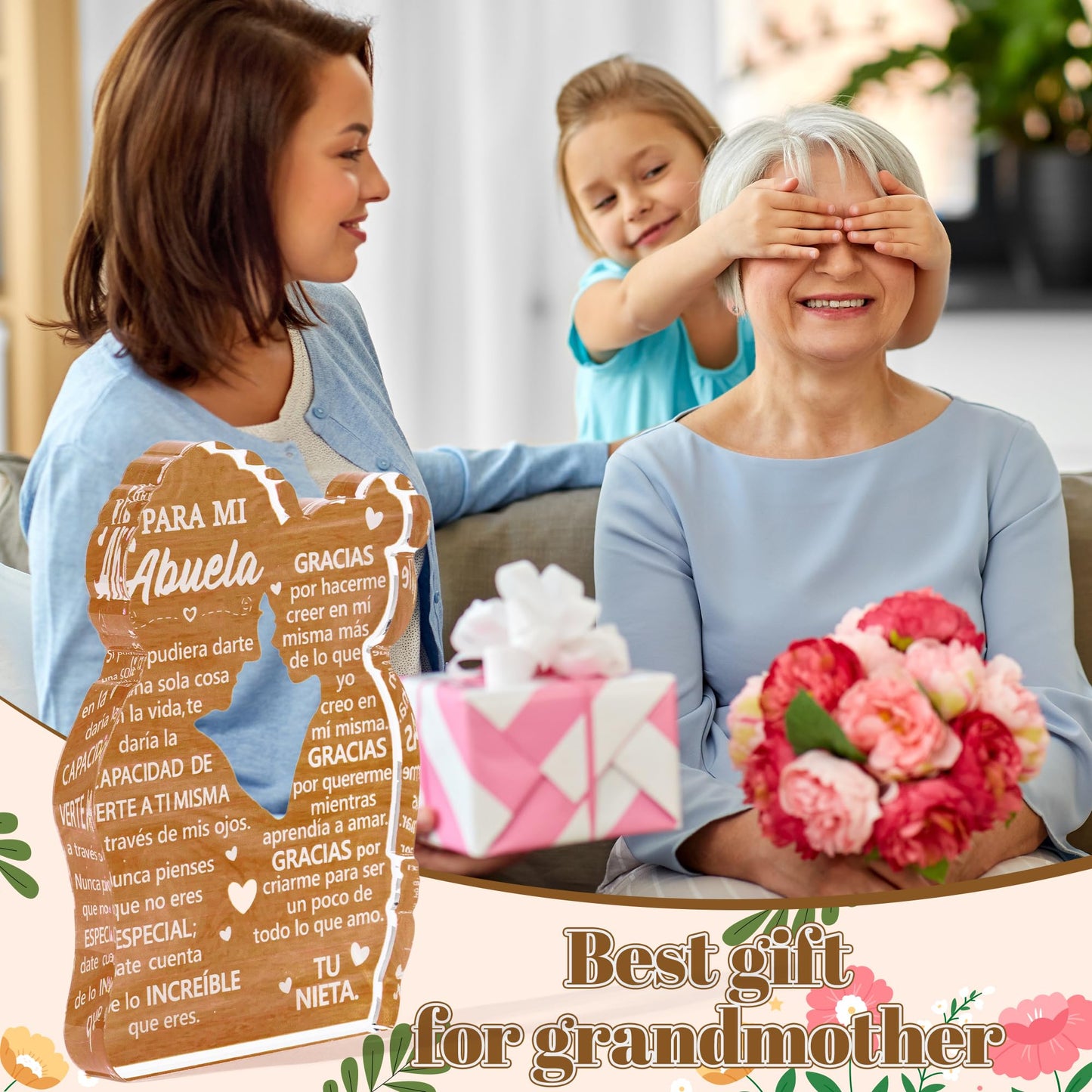 Yopyame Gift for Grandma from Granddaughter - Spanish Abuela Heartwarming Keepsake Grandma Granddaughter Embracing Acrylic Plaque Sign Best Grandmother Ever Gift Regalos para Abuela Birthday Gifts