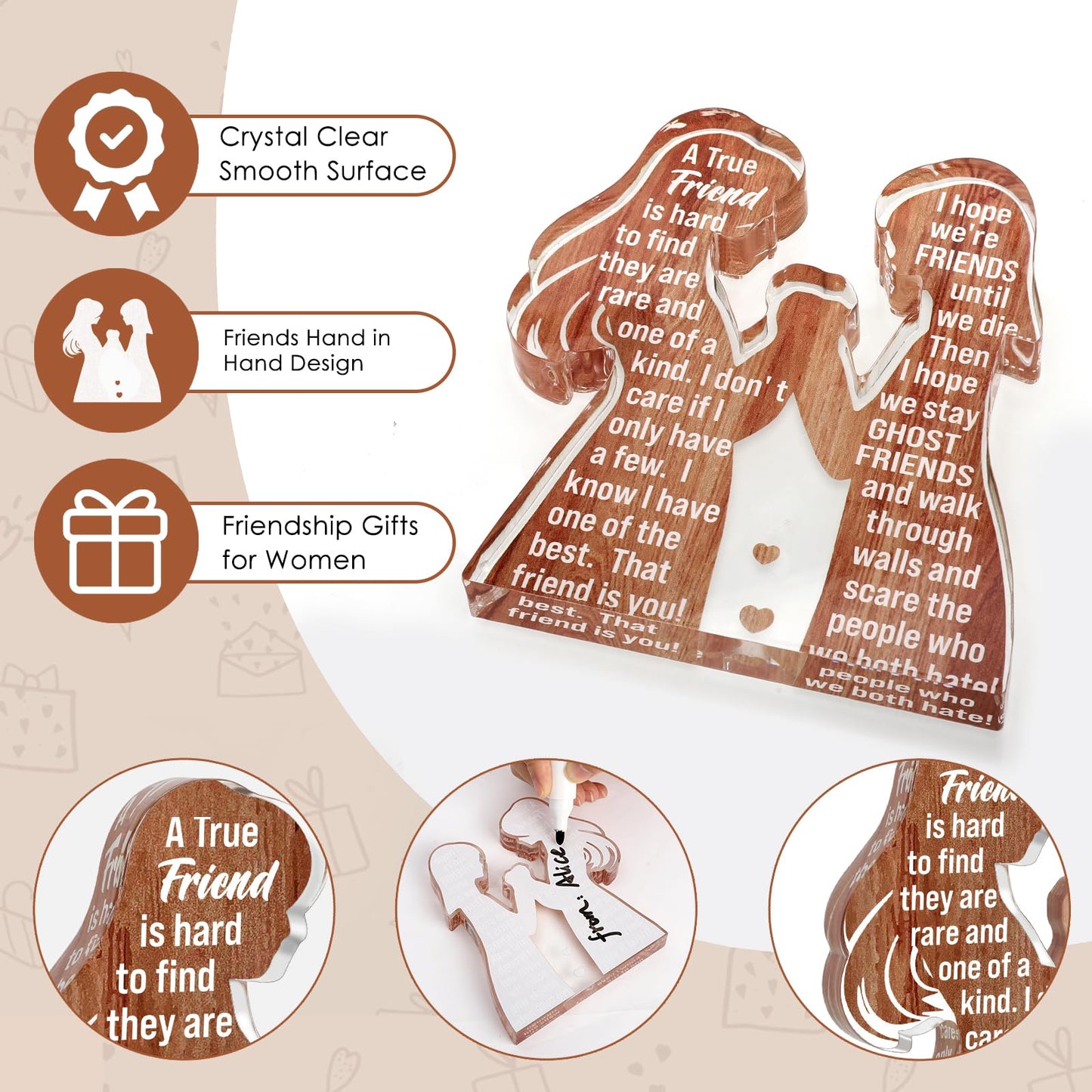 Friend Birthday Gifts for Women Friendship Best Friend Valentines Ideas Soul Sister Female Bestie BFF, Mothers Day Christmas Unique Gifts Friends Forever Inspirational Cheer up Thank You Friend Plaque
