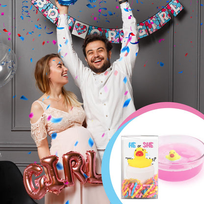 2 Pcs Duck Gender Reveal, Bath Bomb Ducks Pink or Blue for Baby Shower Party Gift with PVC Box, Card & Confetti for Gender Reveal Birthday Party Decorations