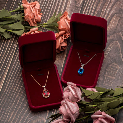 Classic Velvet Jewelry Gift Box Case for Necklace Pendant (Wine Red)