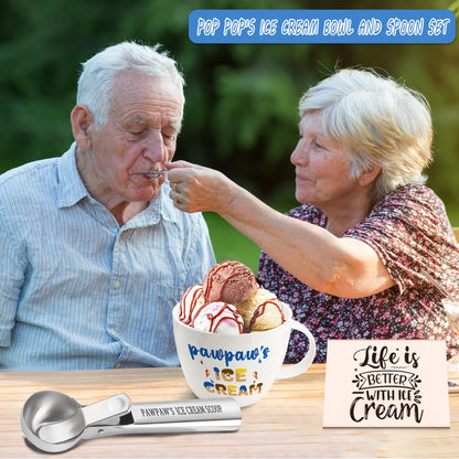 Paw Paw Gifts, Gifts for Pawpaw from Grandkids, Pawpaw's Ice Cream Bowl Scoop Shovel Spoon Set, Pawpaw’s Ice Cream Gift, Christmas Birthday Grandparents Day Gift for Him Man