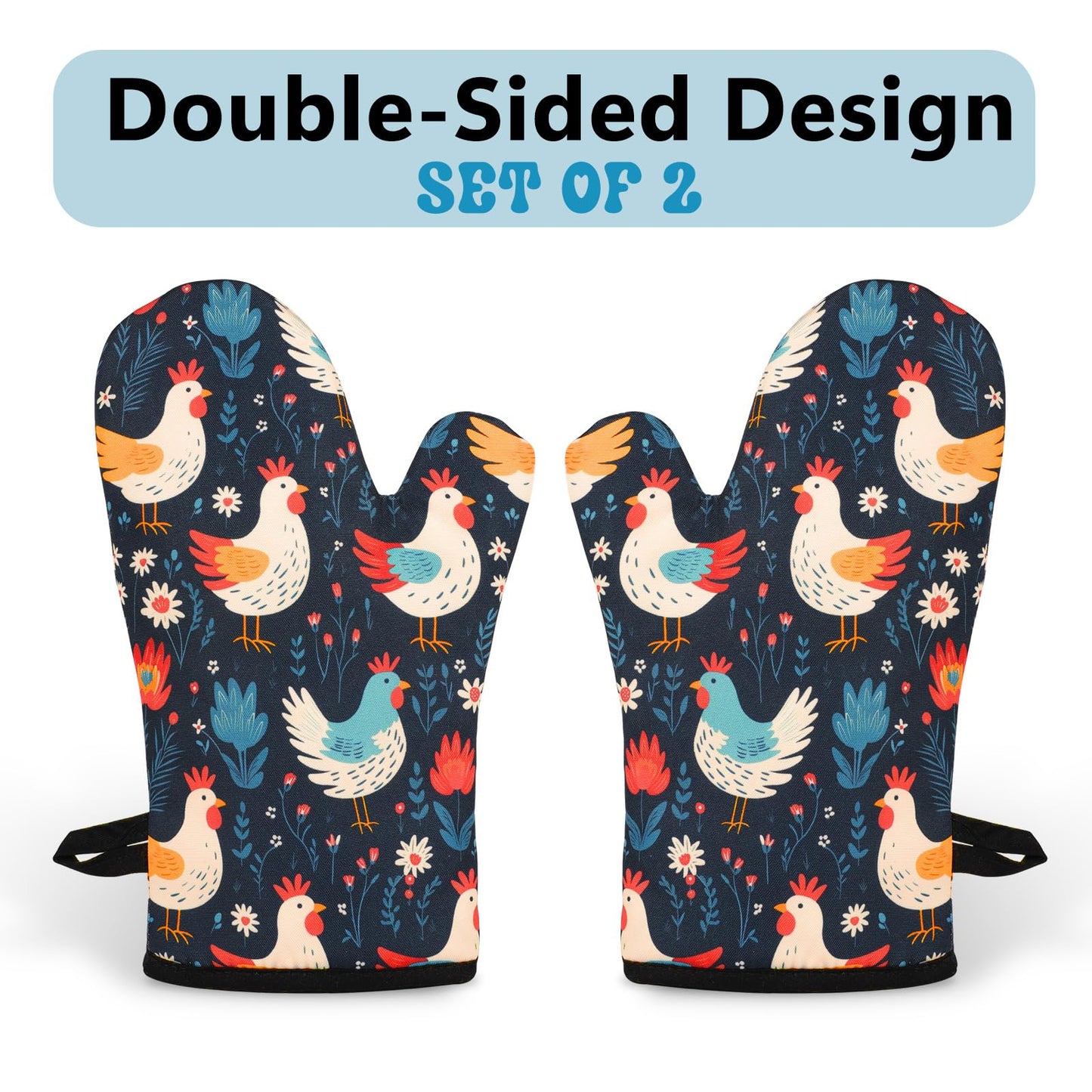 Miracu Oven Mitts Set, Cute Chicken Gifts for Chicken Lovers, Funny Kitchen Decor, Rooster Gifts for Women Mom Her Lady Owner - Bday, Mothers Day Baking Accessories Stuff, Cooking Themed Present Idea