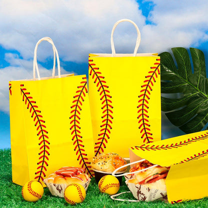 WATMTIN 18 Pcs Softball Party Gift Bags, Softball Pattern Gift Bag with Handle, Paper Treat Candy Goodie Bags for Softball-Themed Party Games Sports Day Birthday Decorations Supplies
