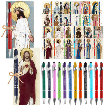 49 Pcs Catholic Saints Gifts Bulk Religious Prayers Bookmarks Bible Verse Ballpoint Pen Set for Reading Bible Study Inspirational Graduation Catholic Gift for Men Women Church School Office Supplies