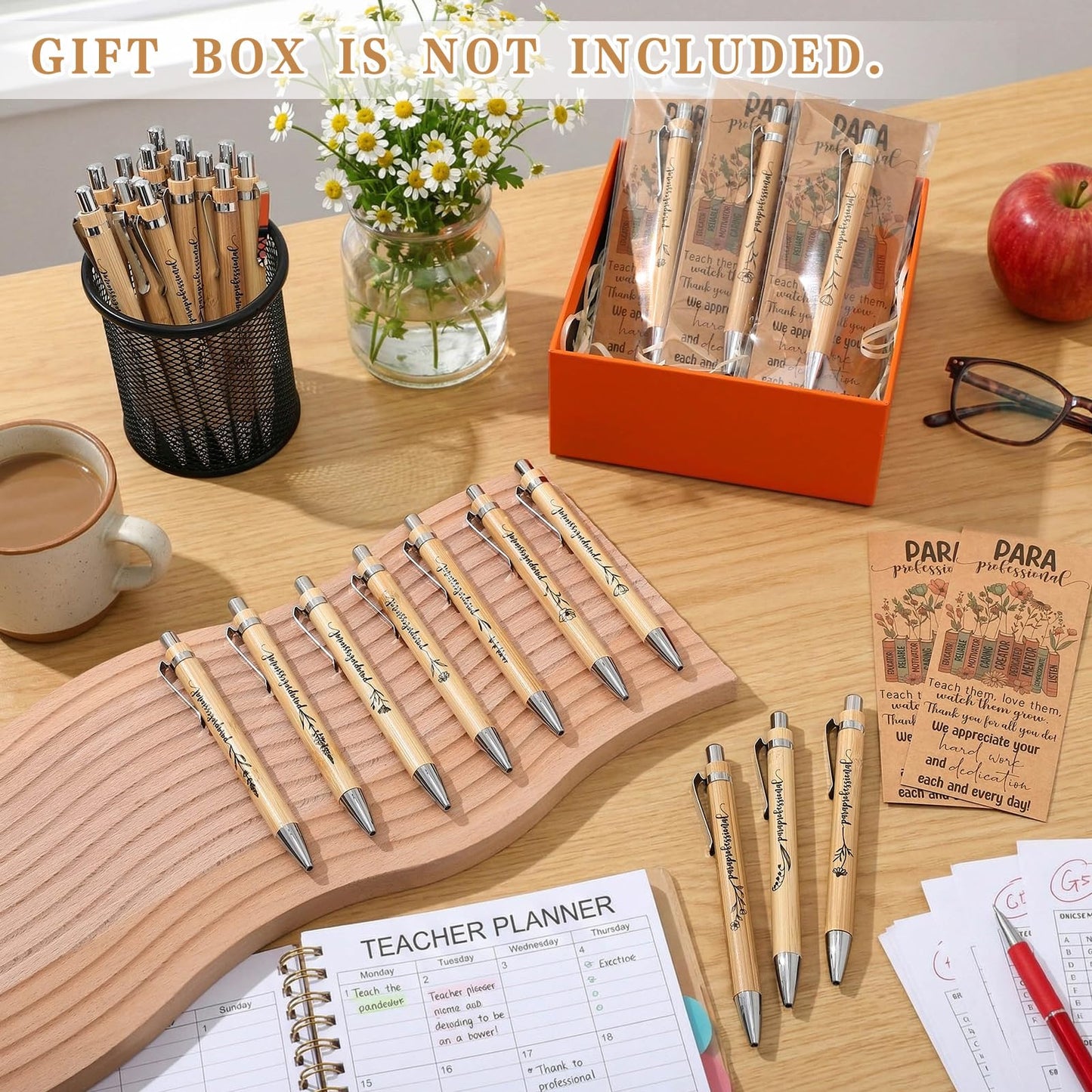 ReliThick 10 Sets Paraprofessional Appreciation Gift Bulk Bamboo Ballpoint Pen with Thank You Greeting Card Gifts for Paraprofessional Teaching Assistant Coworker Teacher Staff Team