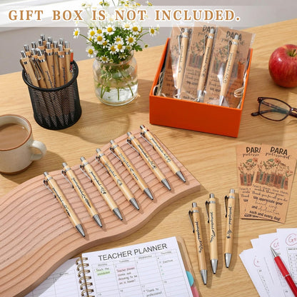 ReliThick 10 Sets Paraprofessional Appreciation Gift Bulk Bamboo Ballpoint Pen with Thank You Greeting Card Gifts for Paraprofessional Teaching Assistant Coworker Teacher Staff Team