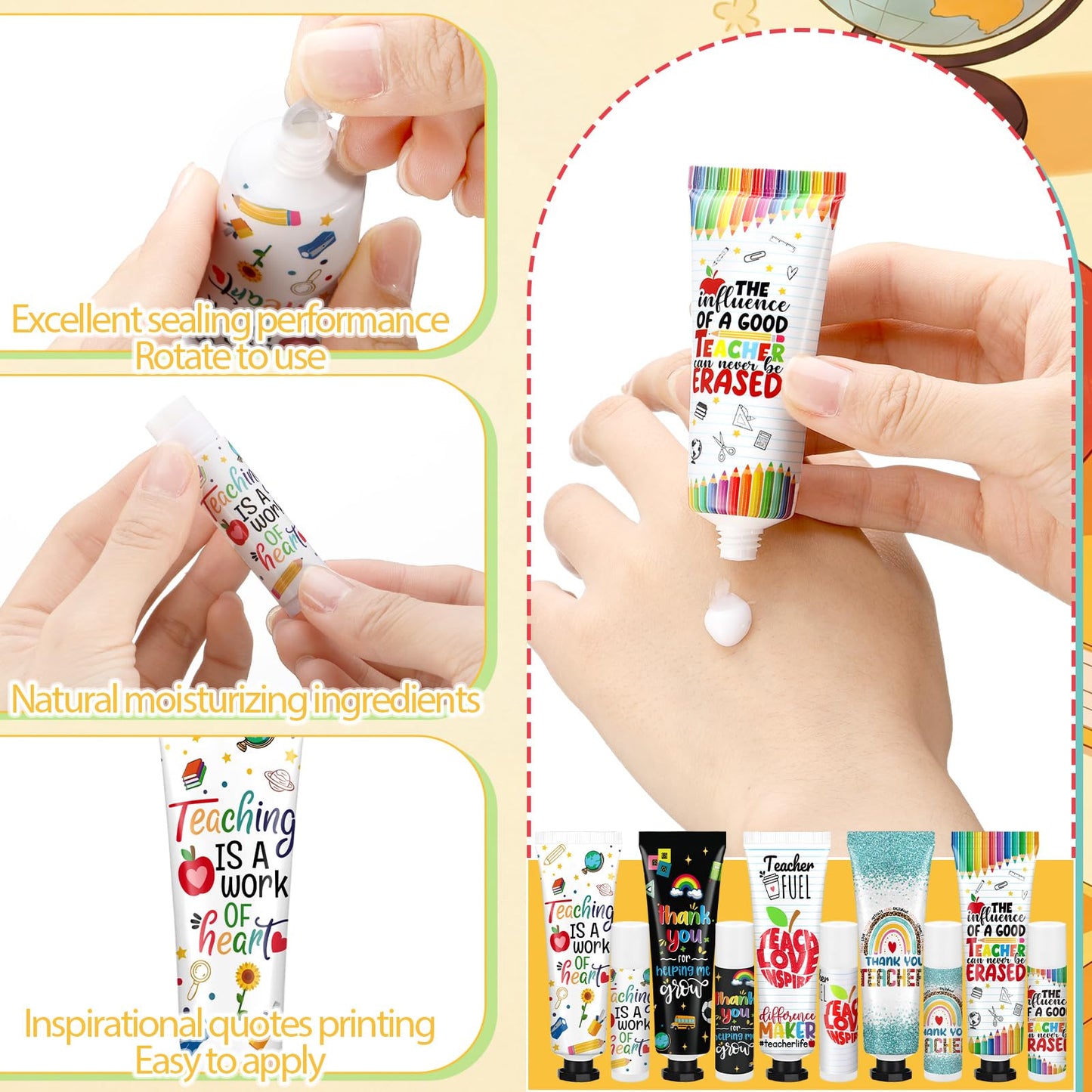 Loopeer 10 Sets/ 20 Pcs Teacher Appreciation Gifts Bulk 5 Style Travel Size Lip Balm and Hand Cream End of Year Gift Sets for Teacher Staff Team Woman Man Office Supplies Back to School Party Favors