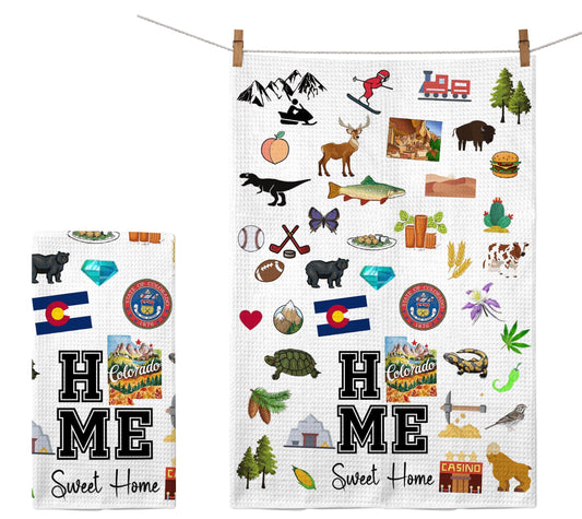 Home Sweet Home Colorado Kitchen Towel - Housewarming and Homecoming Gifts - Colorado State Favorite Symbol Dish Towels Gifts for Women Friends for Birthdays Mother's Day and Holidays