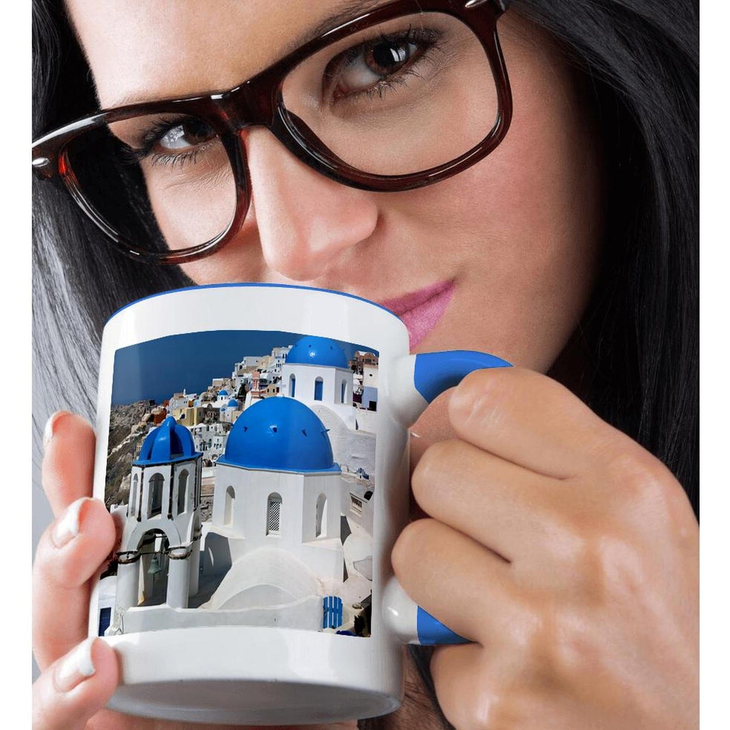 3dRose (mug_137342_6) Oia on the island of Santorini, Greece - EU12 DNY0010 - David Noyes - Two Tone Blue Mug, 11oz