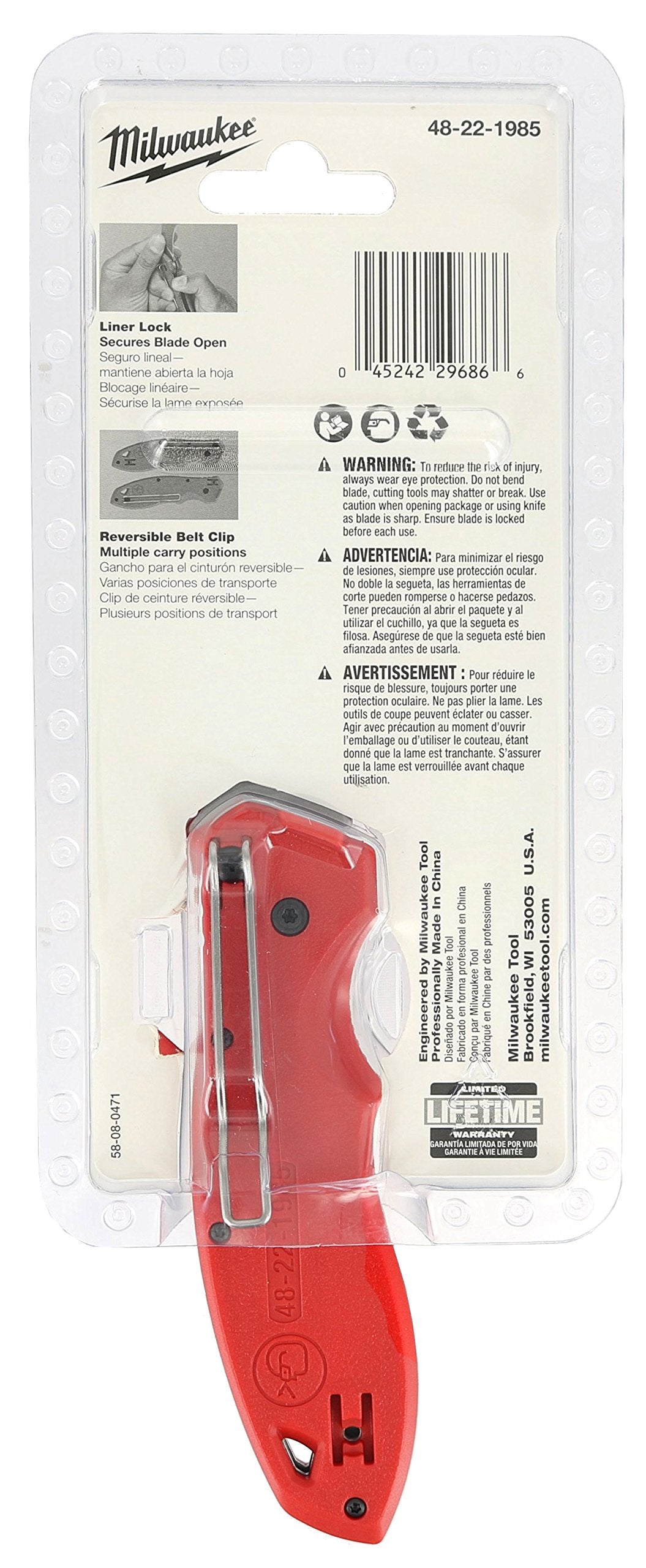 Milwaukee 48-22-1985 Fastback Hawk Bill Folding Knife w/Belt Clip and Lanyard Hole, Metal