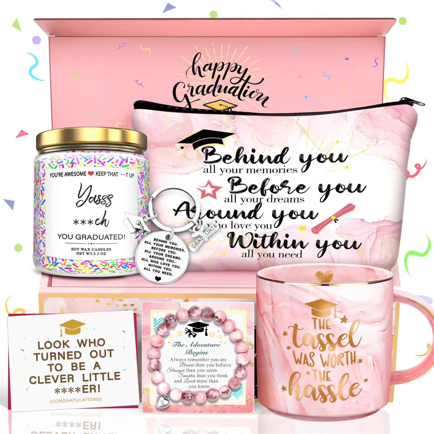 GEMWAVE Graduation Gifts for Her 2026,Class of 2026 The Tassel was Worth The Hassle-Graduation Coffee Mug Candles Keychain Set- College Student Gifts for Women