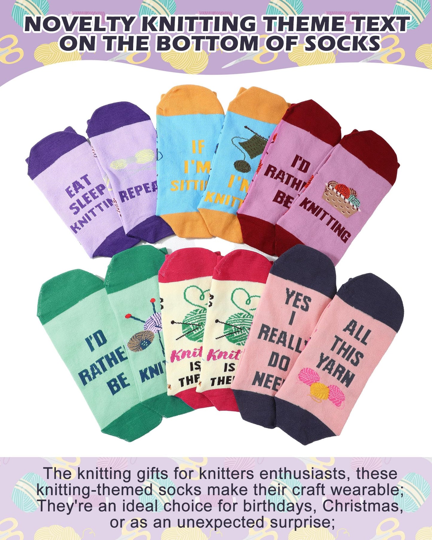 Liitrsh 6 Pairs Funny Crochet Socks for Women Novelty Knitting Socks Mother's Day Gifts for Crochet Lovers Her Mom Grandma