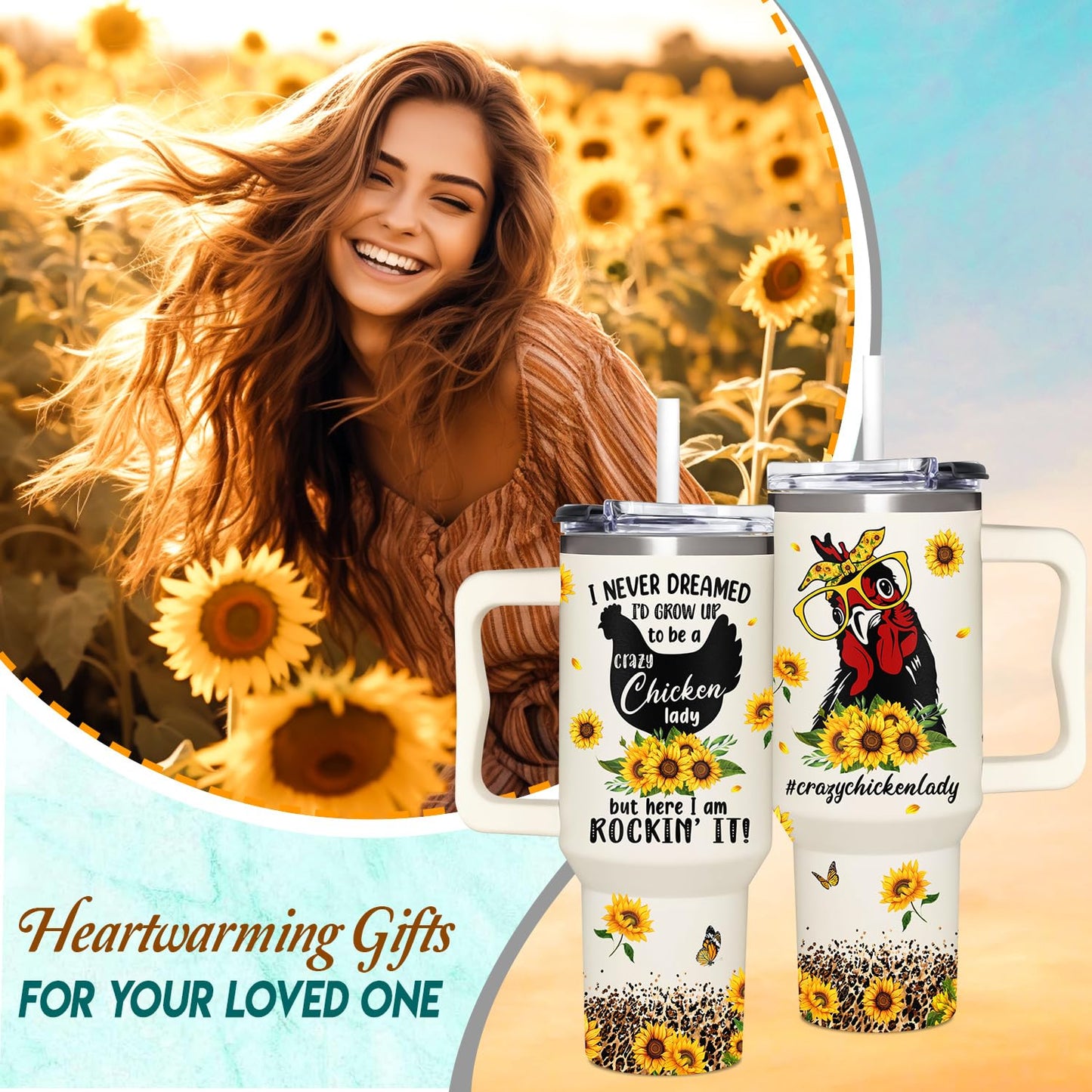 Chicken 40Oz Tumbler With Handle - Mothers Day & Birthday Gift Idea For Chicken Lovers