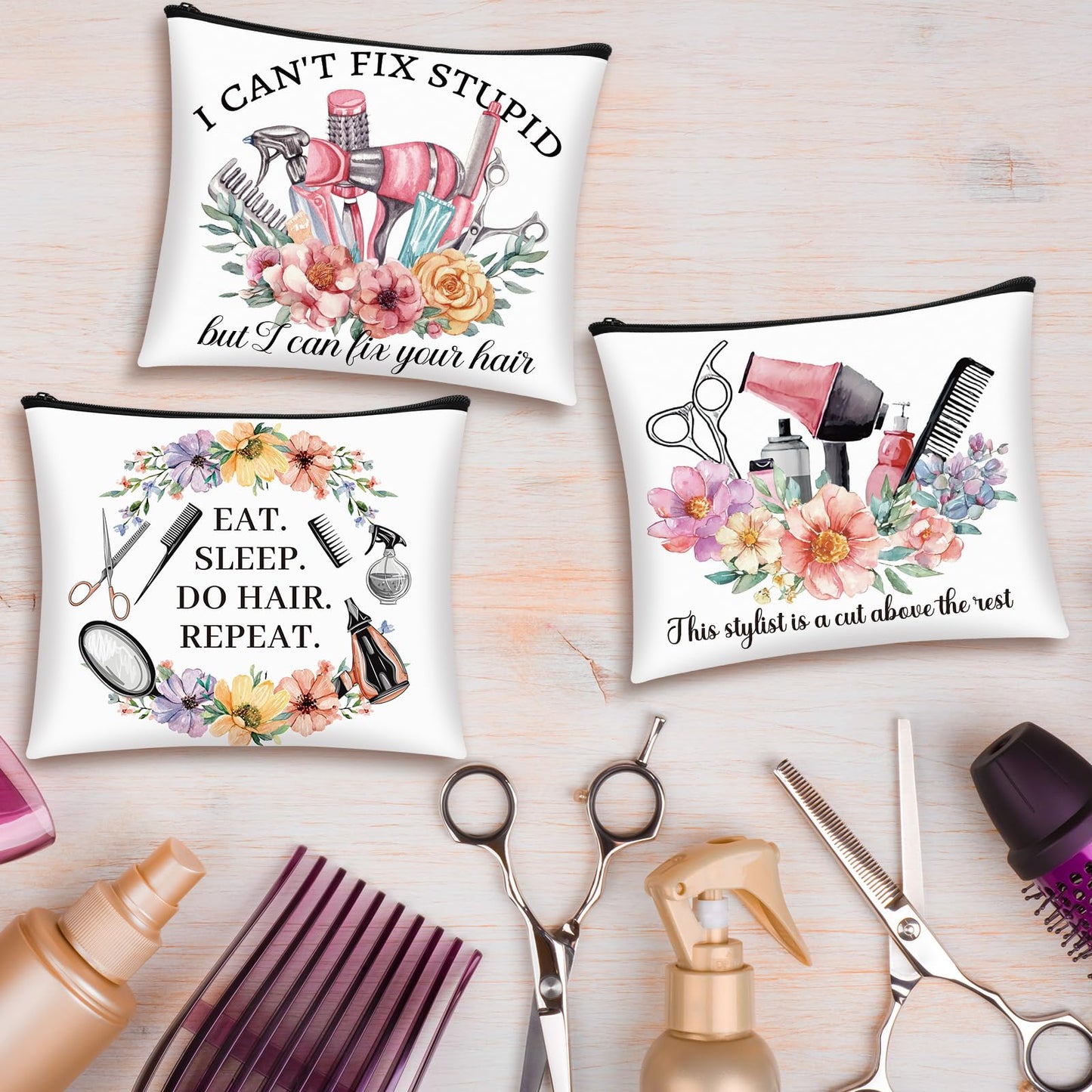 Reginary 9 Pcs Hairstylist Gifts Hairdresser Makeup Bag Hair Stylist Cosmetology Bag Cosmetic Zipper Pouch Case for Hairstylists Hairdressers Inspirational Cosmetology Graduation Gifts