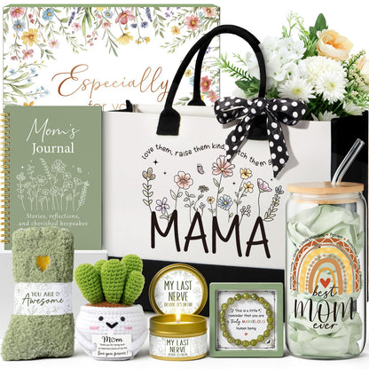 MAYICIVO Mothers Day Mom Gifts from Daughter Son, Best Mom Birthday Gifts Ideas for Moms Women Mother-in-Law Mothers Day Gift Baskets for Mother, New Mama Gift for Wife from Husband w/Canvas Tote Bag