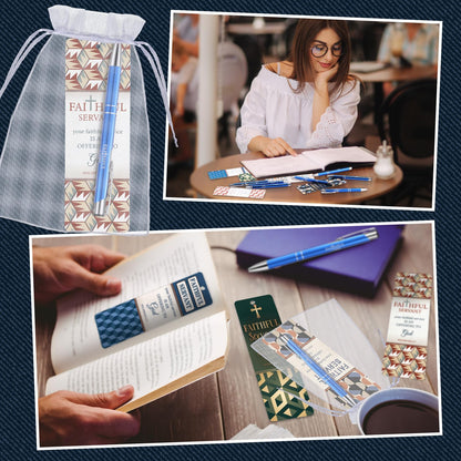 Dispowreath 24 Pcs/12 Sets Faithful Servant Gifts Pen with Bookmark 12 Faithful Servant Pen, 12 Philippians 2: 17 Bookmarks Appreciation Gift for Pastors Church Leaders Volunteers Prizes Party Favors