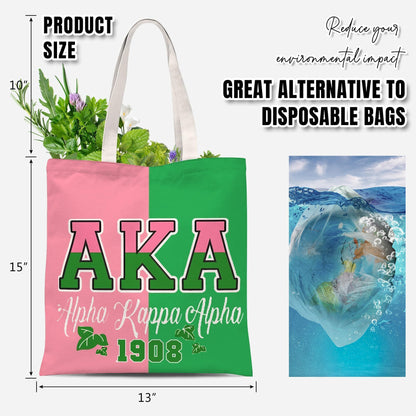 ATHAND AKA Sorority Canvas Tote Bag with Zipper Inner Pocket,Reusable Shopping Beach Travel Grocery Bag for Friend,Girl