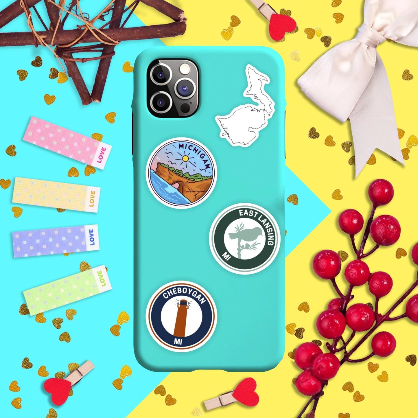 BulbaCraft Michigan Stickers for Water Bottle and Laptop - Michigan State Gifts, Party Supplies & Decorations, Waterproof Vinyl Decals, State Pride and Icon Stickers, Gifts for Women & Men