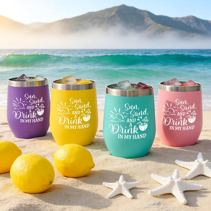 Lifecapido 4Pcs Girls Trip Gifts Favors, Beach 12oz Stainless Steel Wine Tumbler with Lid & Straw, Girls Weekend Trip Gifts Favors for Friends Sister Women Vacation Party(Multicolor)