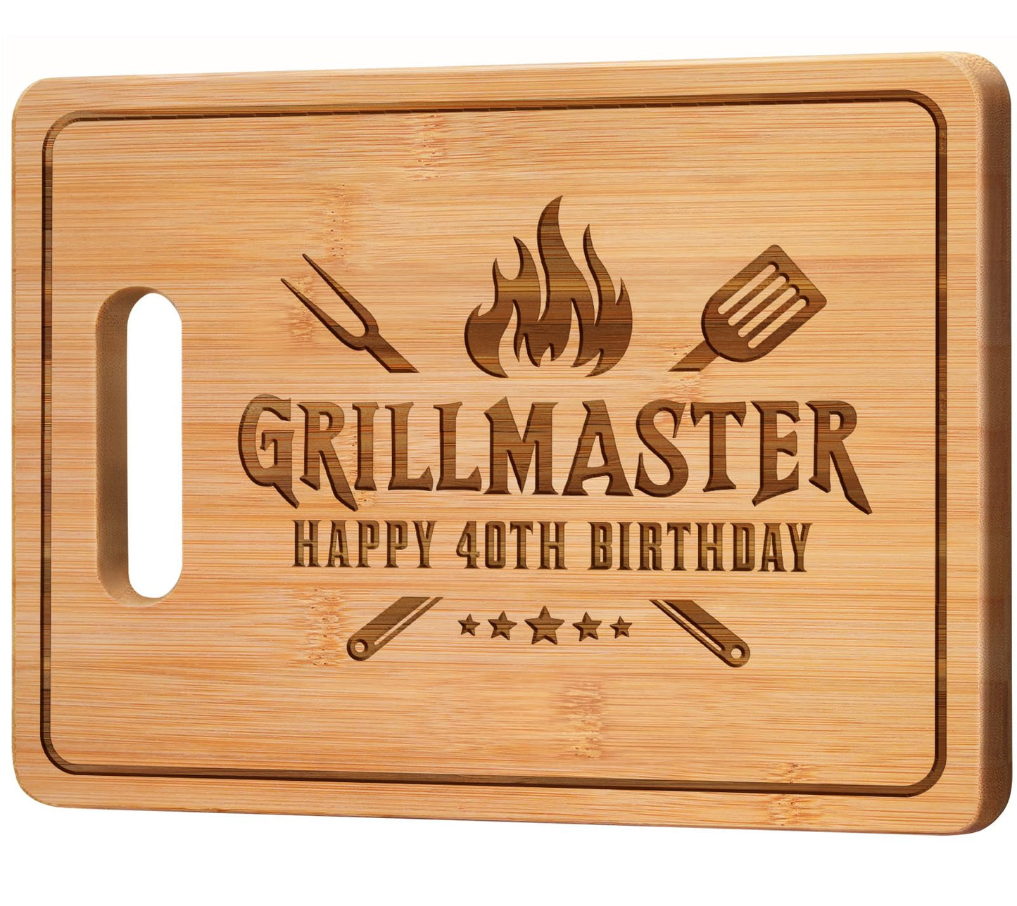 40th Birthday Gifts for Men, Grillmaster - 11x8.5 Inch Engraved Bamboo Cutting Board, Happy 40 Year Old Birthday Gifts for Men Friend Dad Husband Friend, Cool Present for 40th Birthday