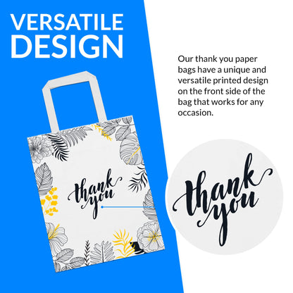 Reli. Paper Bags | 110 Pcs Bulk | 8"x4.5"x10.25" | Paper Thank You Bags | White Handles | Printed Small Thank You Giftbag for Guests | Gifts, Wedding, Merchandise, Business