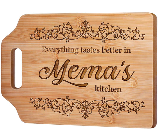 AceThrills Mema Gifts for Mema's Birthday Gifts - Engraved Bamboo Cutting Board 12.3"L × 8.7"W × 0.4"Th