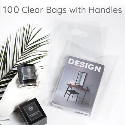 Choice Marts 100 Clear Plastic Bags With Handles 9"x12" Perfect for Merchandise And Retail 1.5Mil Thick Clear Gift Bags With Handles