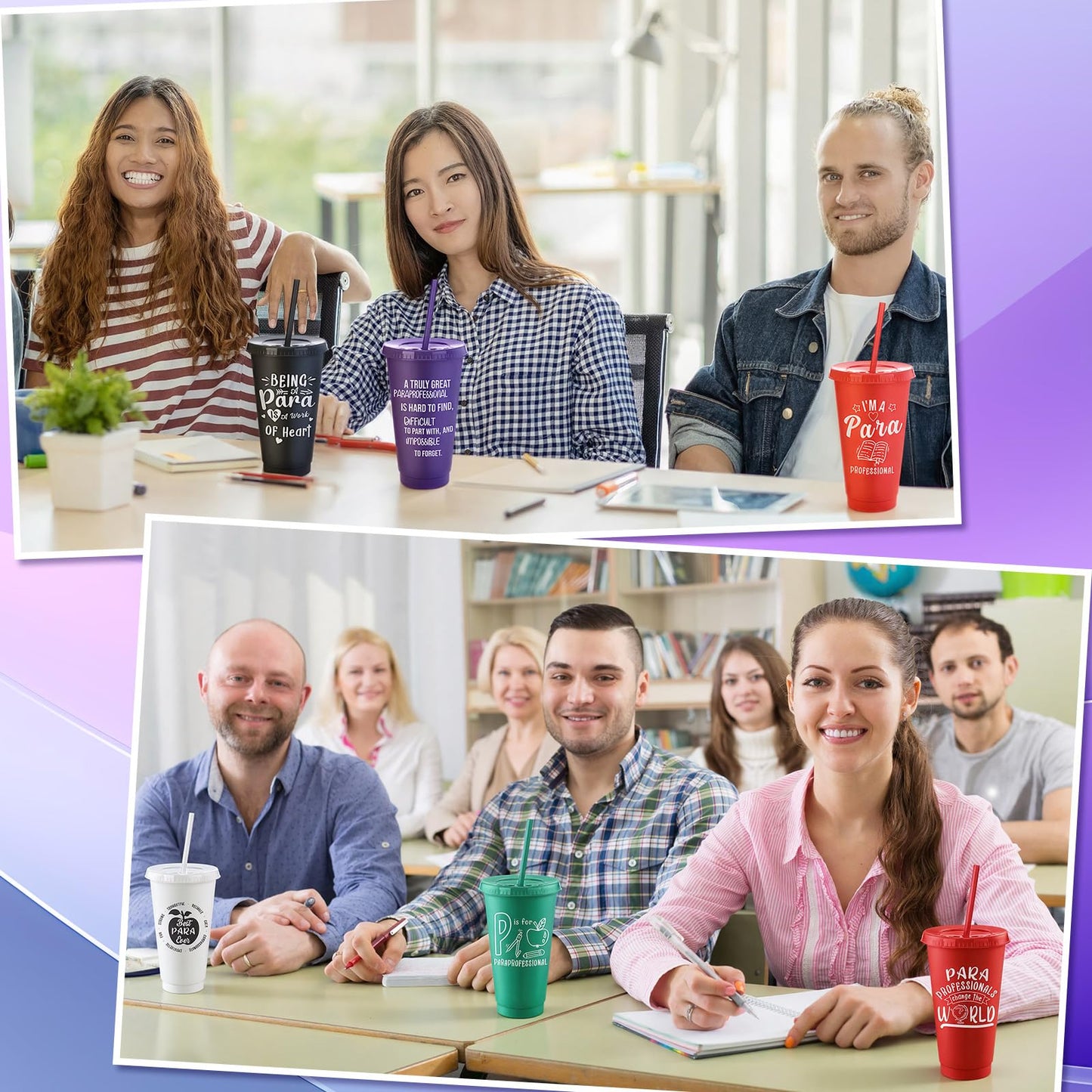 Meanplan 24 Pcs Paraprofessional Appreciation Gifts Bulk 24 oz Plastic Tumbler with Lids and Straws Paraprofessional Thank You Cups Travel Mugs Inspirational Gifts for Coworkers Office Supplies