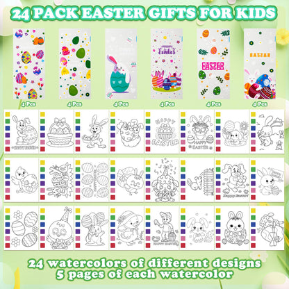 Easter Gifts for Kids, 24 Pack(192 PCS) Water Coloring Books with Goodie Bags Bulk for Easter Basket Stuffers Classroom Prizes School Activities Supplies Easter Crafts Toys Party Favors