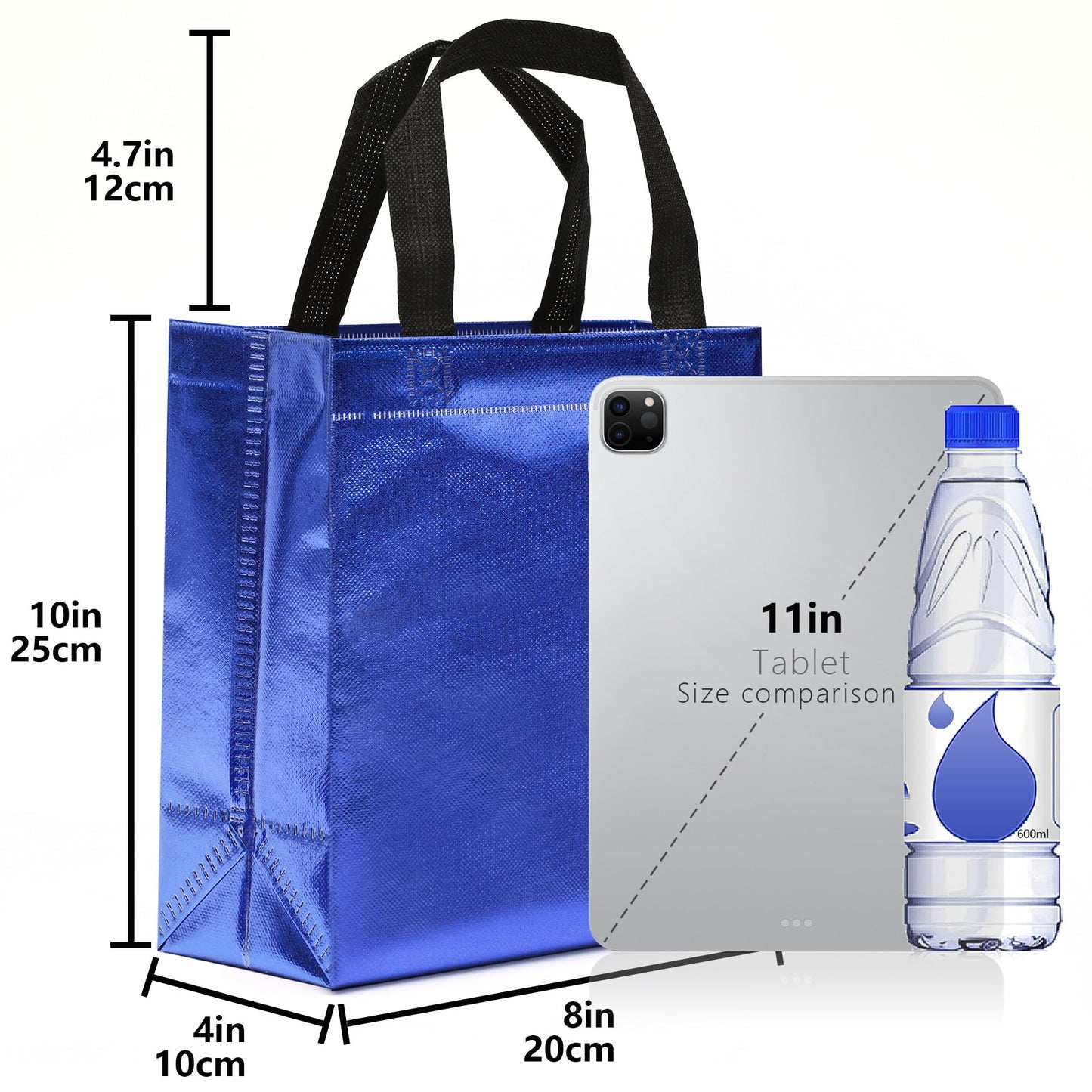 KeerxunBag 12pcs Reusable Gift Bags（Includes Tissue Paper） Gift bag with handle Birthdays Parties Holidays Weddings Medium 10x4x8in blue Gift Bags