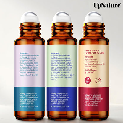 UpNature Self Care Essential Oil Roll On Set (3 Pack) – Relaxation Gifts for Women – Essential Oils Aromatherapy Rollers - Breathe, Beauty & Calm