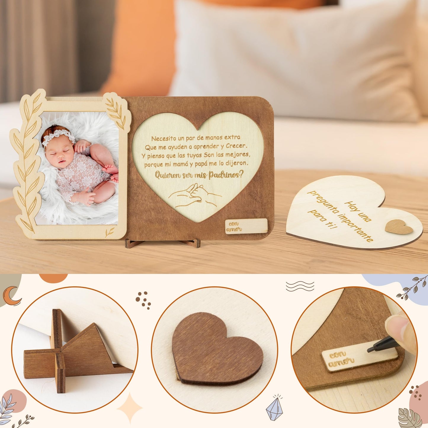 CJiangpo Will You Be My Godparents Proposal Gift Picture Frame Set, Madrina Padrino Proposal Puzzle in Spanish Asking to Be Godparent Announcement Card Gift from God Child Baptism Christmas Ideas