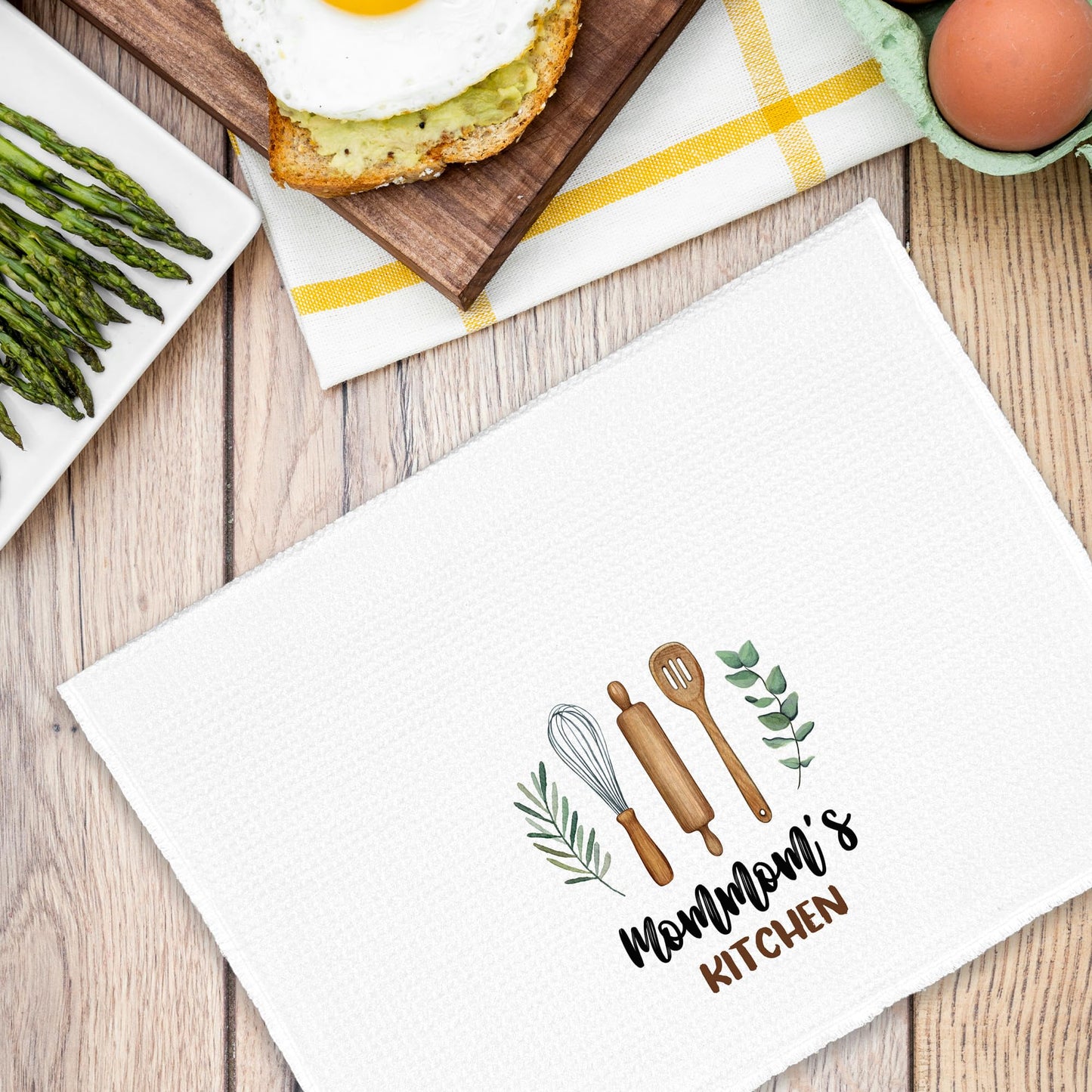 Mommom's Kitchen Towels Gifts, Grandma Mom Christmas Bathroom Hand Towels Gifts for Mommom Birthday Mother's Day, Rustic Eucalyptus Leaf Tea Dish Towel Decor 16x24in