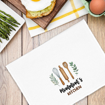 Mommom's Kitchen Towels Gifts, Grandma Mom Christmas Bathroom Hand Towels Gifts for Mommom Birthday Mother's Day, Rustic Eucalyptus Leaf Tea Dish Towel Decor 16x24in